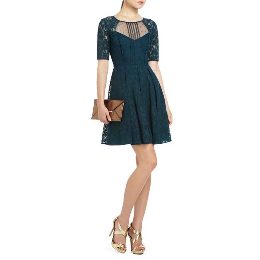 ❌SOLD❌ BCBGMaxAzria Dark Green Lace Midi Dress in Size2